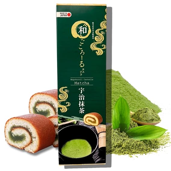Wagokoroll Castella Roll Cake, Uji Matcha Flavor - Authentic Japanese Confectionery, Asian Sweets, Made in Japan by Penguin, 200g (Pack of 1, Matcha)