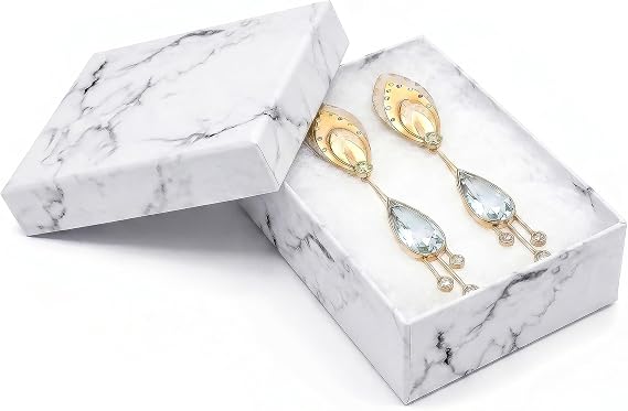 TheDisplayGuys 100 Cardboard Jewelry Gift Boxes with Inserts - Marble White