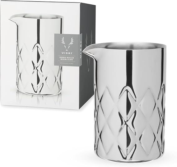 Viski Double Walled Stainless Steel Cocktail Mixing Glass, for Stirring Martinis, Negronis, and More, Ideal for Home Bars, Cocktail Parties, Hosting Occasions, or Gifting, 18.6 oz 550 ml, Set of 1