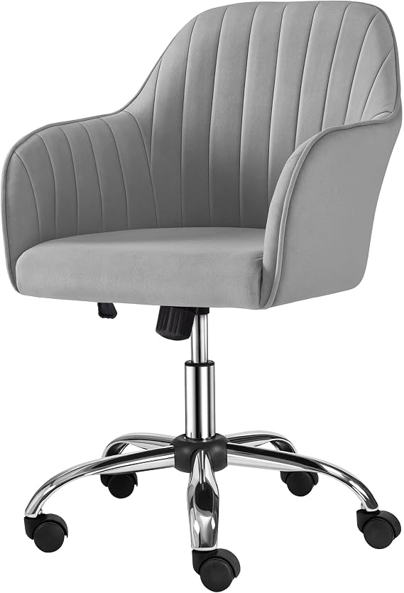 Topeakmart Velvet Office Desk Chair Channel Tufted Task Chair, Light Gray