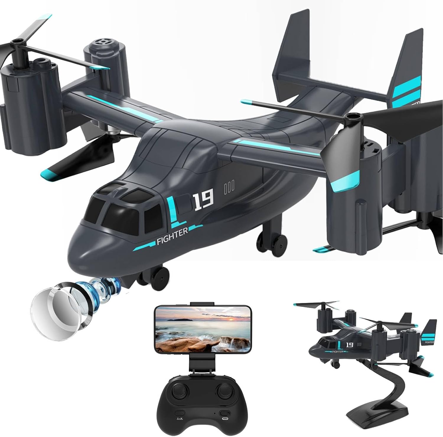 Helicopter Remote Control, LM19 Ospery Military RC Helicopter with Live Camera for Military Fans, Flying and Land Gliding Mode, One Key take OffLanding, Remote Control Helicopter for Adults 14
