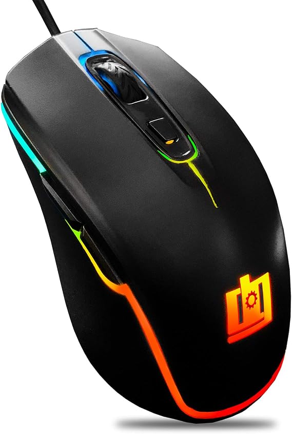 Deco Gear Wired Gaming Mouse | 800-5000 Adjustable DPI | High Precision Optical Mouse | Ergonomic for All Gaming Grips | 11 RGB Backlit Modes | 6 Buttons