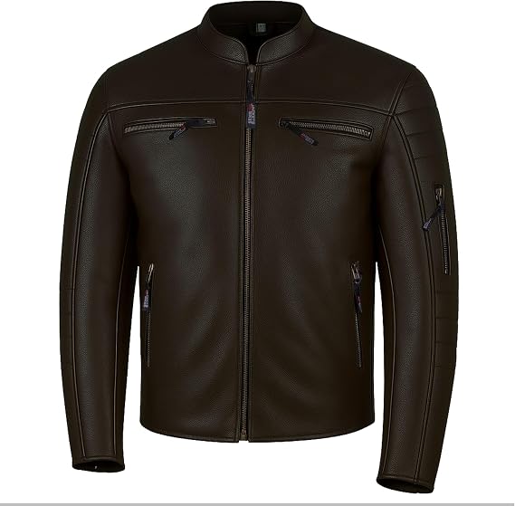 REVOLT Men's Motorcycle Jacket, Natural Buffalo Leather, CE Armor - Ventilation, Cruiser Motorbiker Touring Biker Brown L