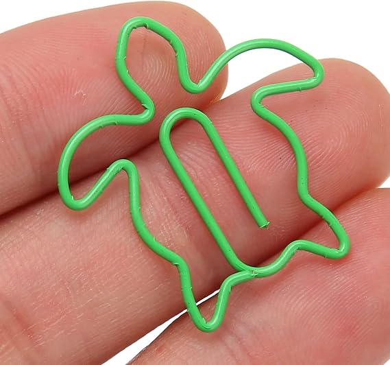 100Pcs Animal Shaped Paper Clips, Electroplated Cute Paper Clips, Fancy Paperclips with Storage Box for Family Office School (Sea Turtle)