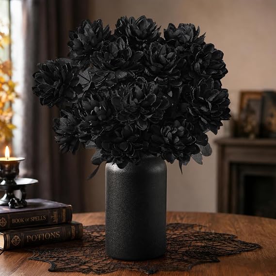 10 Pcs Dahlia Artificial Flowers, Realistic Black Flowers Fall Flowers