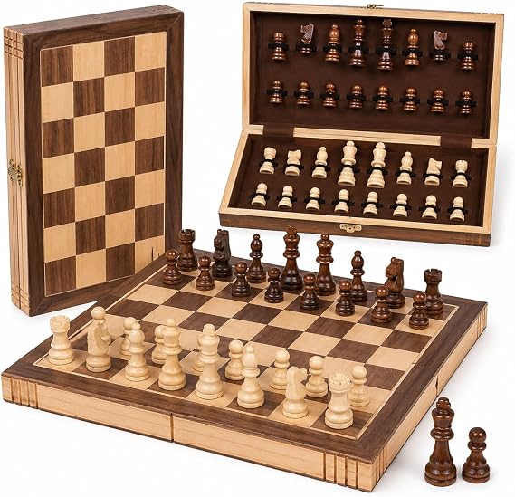 Kangaroo 11" Wooden Chess Board Game with Storage Box & Magnetic Closure | Premium Wooden Chess Set, Folding Luxury Chess Set, Travel Chess Sets for Adults & Kids, Chess Sets for Adults, Kids