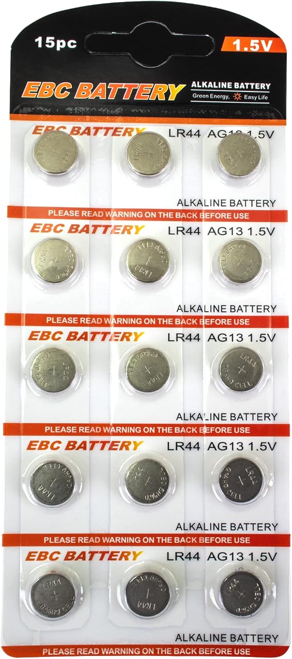 Multi-Pack LR44 AG13 Premium Alkaline 1.5 Volt Non Rechargeable Round Button Cell Batteries for Watches Clocks Remotes Games Controllers Toys & Electronic Devices (15 Pack)