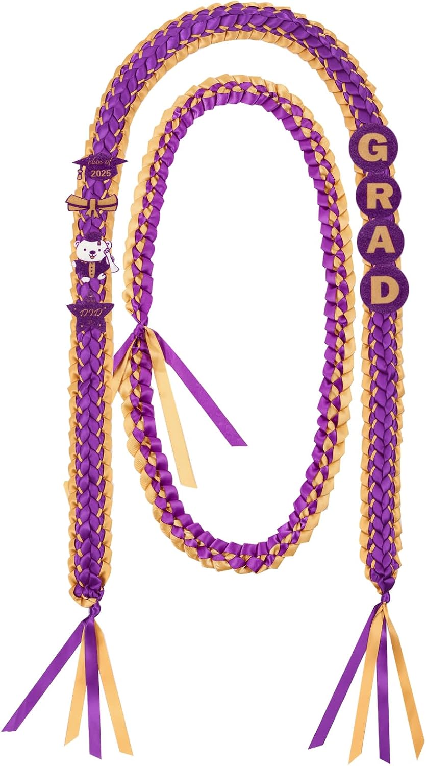 TFTAFAN 2 pieces Extra Long Grad Leis 70 inch Graduation Lei Necklace Class of 2025 Graduation leis Braided Necklaces For High School College Graduation DIY Decors