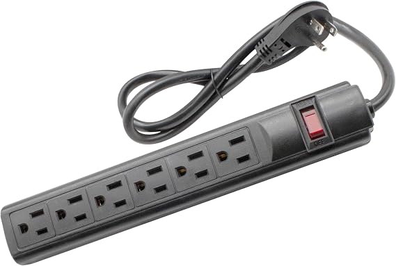 STEREN 6-Outlet Power Strip with 3ft Cord, Right Angle, 90 Degree, Black