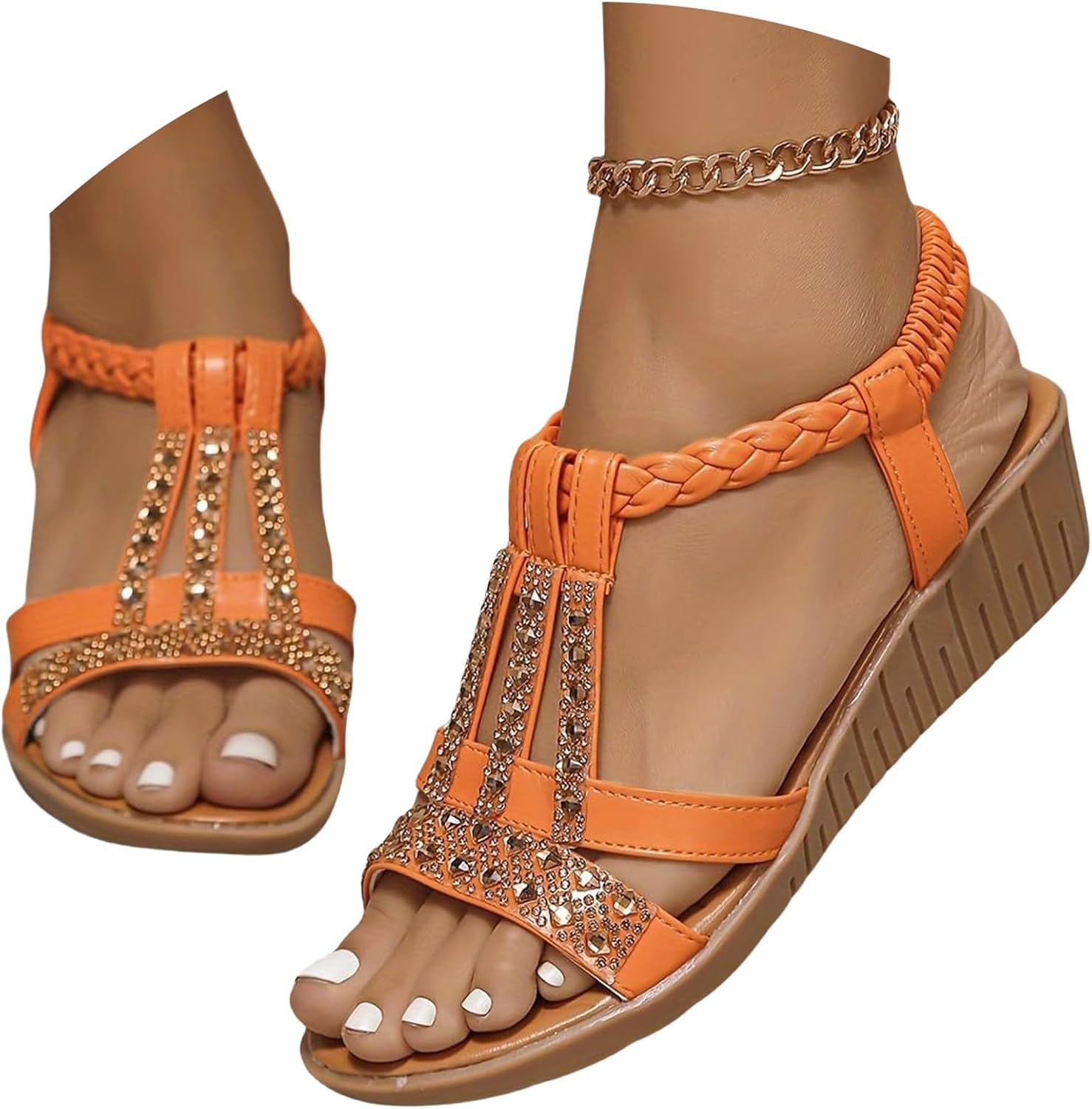 Womens Sandals Wide Fit Comfortable Slip on Wedge Shoes Casual Open Toe Orthopedic Slide Lightweight Summer Cushion Plantar Fasciitis Ankle Strap Sandal Fashion Slingback Walking Slides