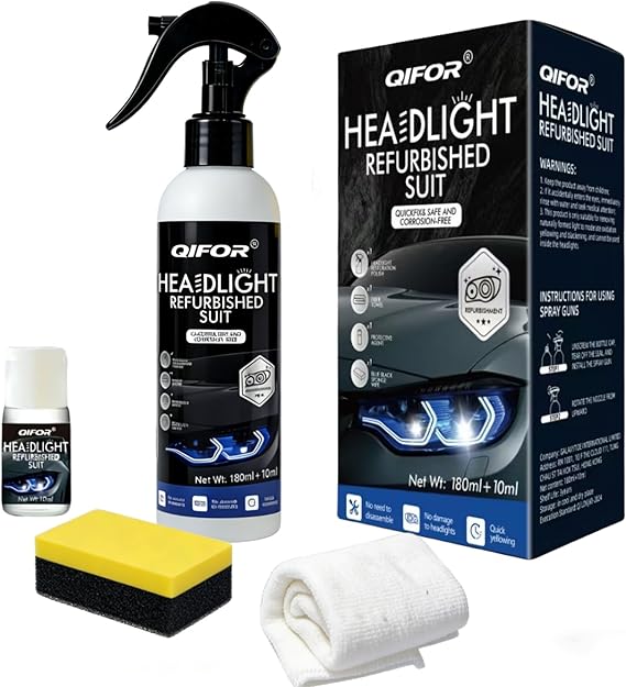QIFOR Automotive Headlight Restoration kit - 6.76 fl oz | oxidized and yellowed automotive headlamps, blurring enhanced crystalline coating refurbisher