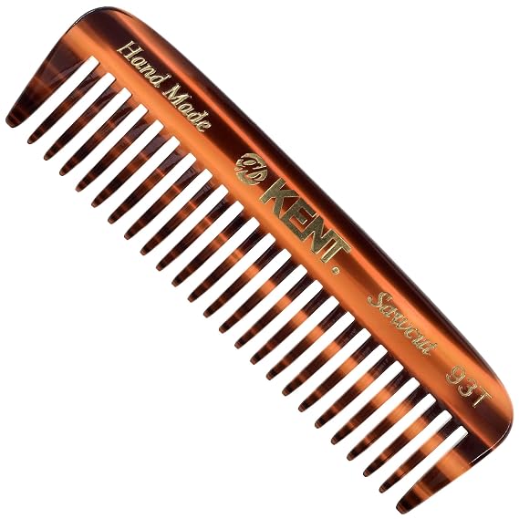 Kent 93T Tortoiseshell Beard Comb for Men - Wide Tooth Men's Comb, Ideal For Mustaches and Beards and Facial Hair, Small Pocket Sized Travel Detangler Combs, Saw-Cut, Hand Polished, Made in England