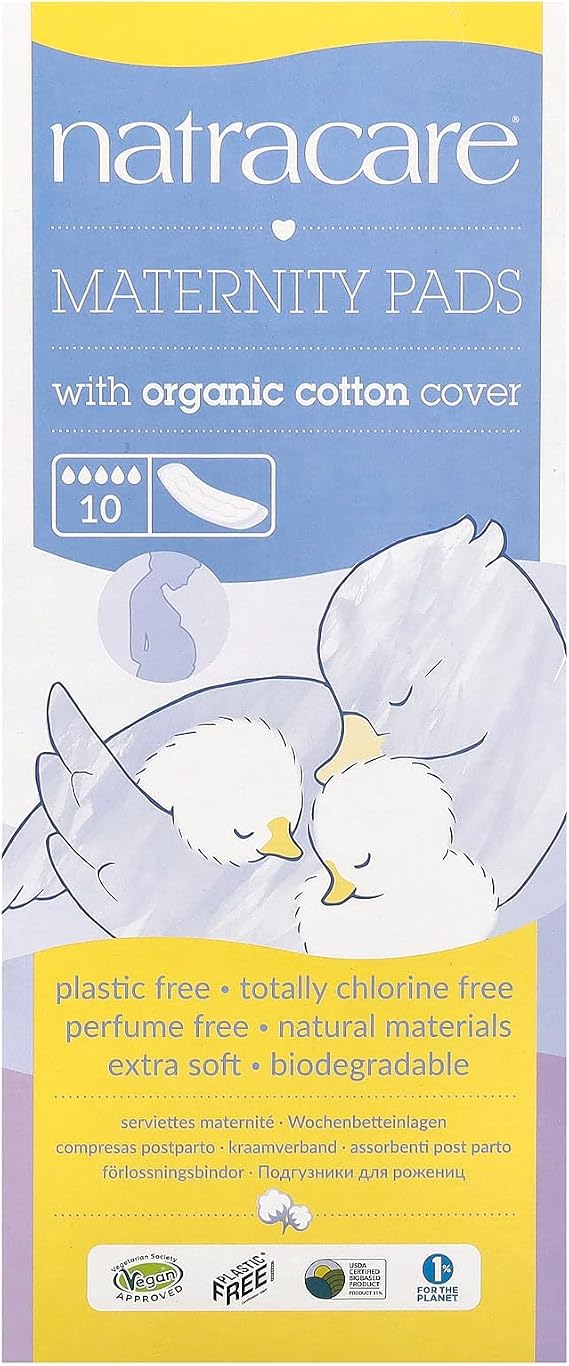 Natracare Natural Maternity Pads with Organic Cotton Cover for Postpartum, 10 x 1 Pack (10 Pads)