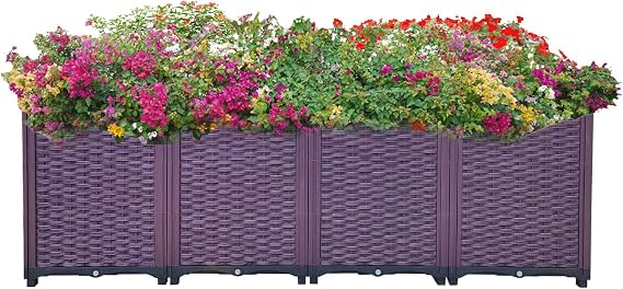 Doppy Planter Boxes Raised Garden Bed,Plastic Planter Care Box Kit Extra Deep Set of 4 Planter Grow Box for Indoor & Outdoor Vegetable Fruit Flower Herb Growing Box