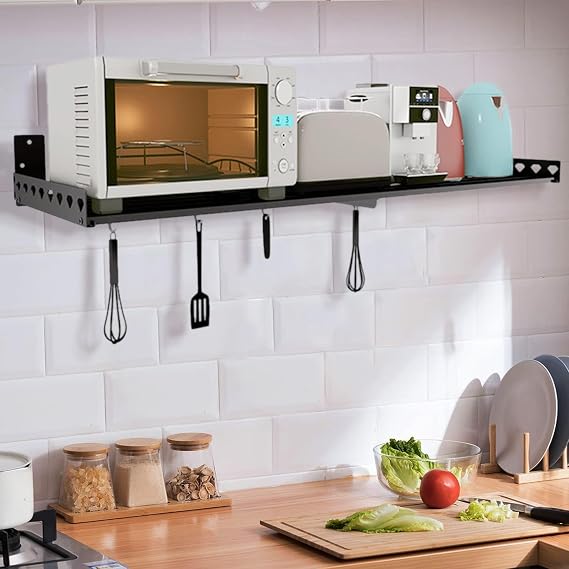 Kitchen Microwave Rack, Wall-Mounted Microwave Shelf, Microwave Oven Rack Stainless Steel Oven Bracket, Space Saving