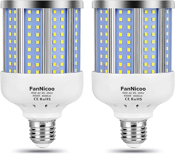 2 Pack 280W Equivalent LED Corn Light Bulb, 4000 Lumen 6500K Cool White Daylight 40W LED Corn Lamp,E26/E27 Medium Base,for Indoor Outdoor Warehouse Garage Basement Backyard Factory Barn and Many Area