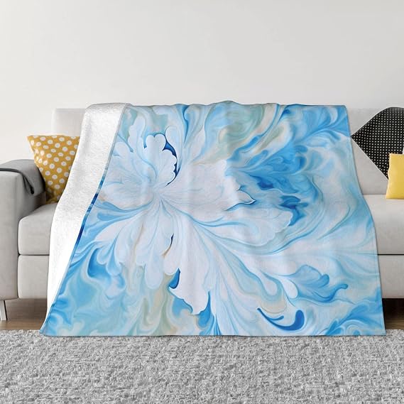 Blue and White Blanket 60"x50", Ultra-Soft Fleece Throw Blanket for Bed or Couch, Lightweight Micro Flannel Throws Air Conditioning Quilt, Ultra Luxurious Warm and Cozy for All Seasons