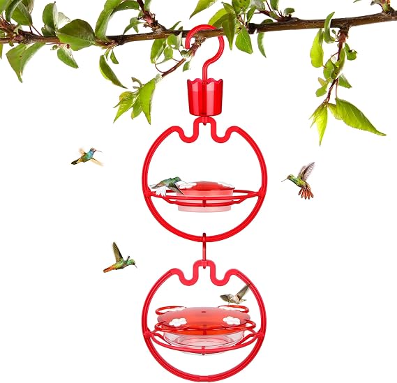 ORIENTOOLS 13oz Hummingbird Feeder, Ant Moat & 7 Feeding Ports Red Outdoor