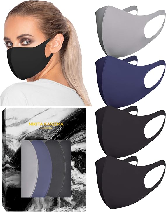 Styling Essentials Cloth Face Mask. 4 Buttery Soft Masks Washable Fabric. (Twilight) Navy, Grey and 2x Black Face Mask Reusable. Fabric Face Mask 4 Pieces