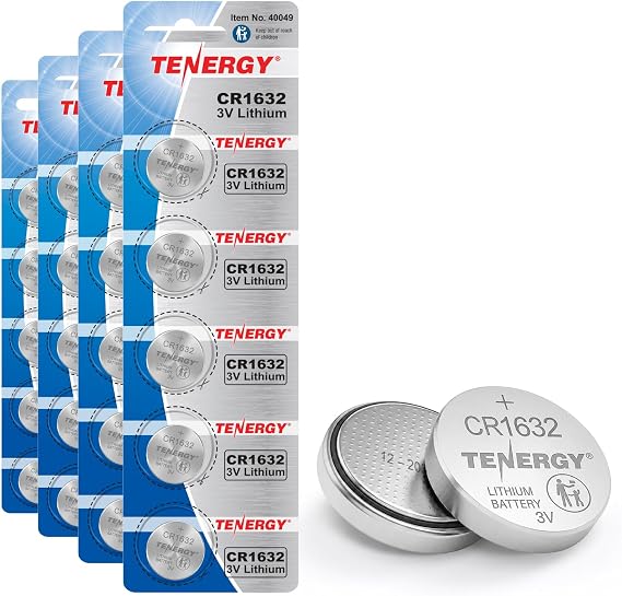 Tenergy CR1632 3V Lithium Button Cell, for Watches, Key Fobs, Calculators, Medical Devices, and More, 20 Count (Pack of 4)