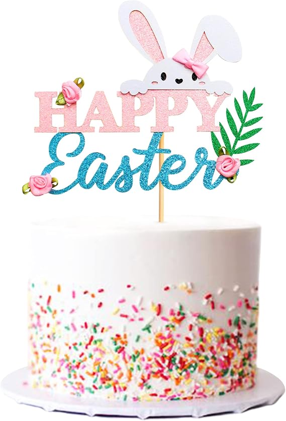 Giga Gud Rabbit Cake Topper, 1Pc White Bunny Flower Easter Decoration