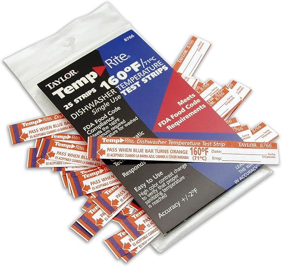 Taylor 8766 Dishwasher Test Strips 160 Degree- Temp-Rite