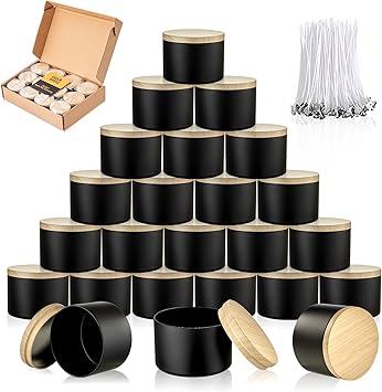 MGLIFEUL Candle Tins Jars Container Vessels for Making 4 8 Oz Black Empty Candle Tins Can Gift Box Packaging Plate with Lids Wax Container Bulk Making DIY Candle Supplies Accessories(Black,4oz,12pcs)