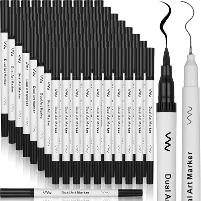 100 Pcs Black Drawing Pens Bulk Dual Brush Fineliners Pens Felt Tip Markers for Art Drawing Sketching