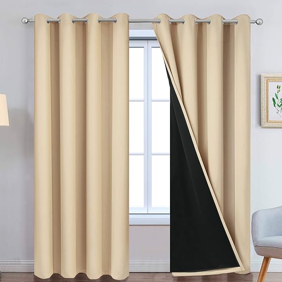 Yakamok Beige 100% Blackout Curtains 84 Inches Long for Bedroom 52" Wide