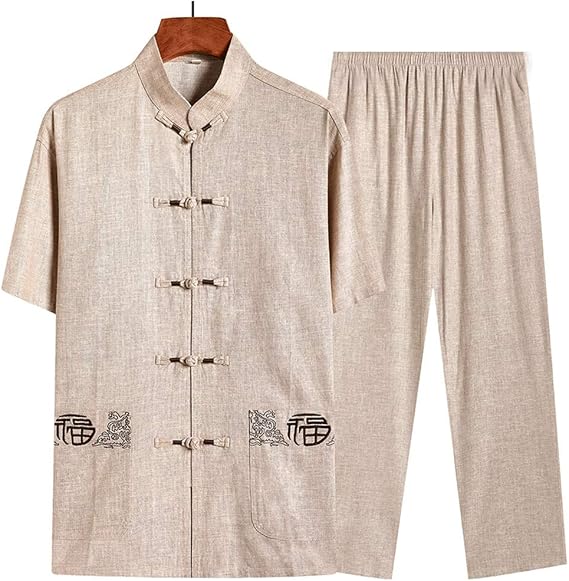 JYCCH Cotton Linen Tang Suit Men Tai Chi Uniform Chinese Traditional Clothes,Hanfu Kung Fu Clothing Long Sleeved Shirt Jacket Coat Tops Pants Martial Arts Suit White-42 (Beige 43)
