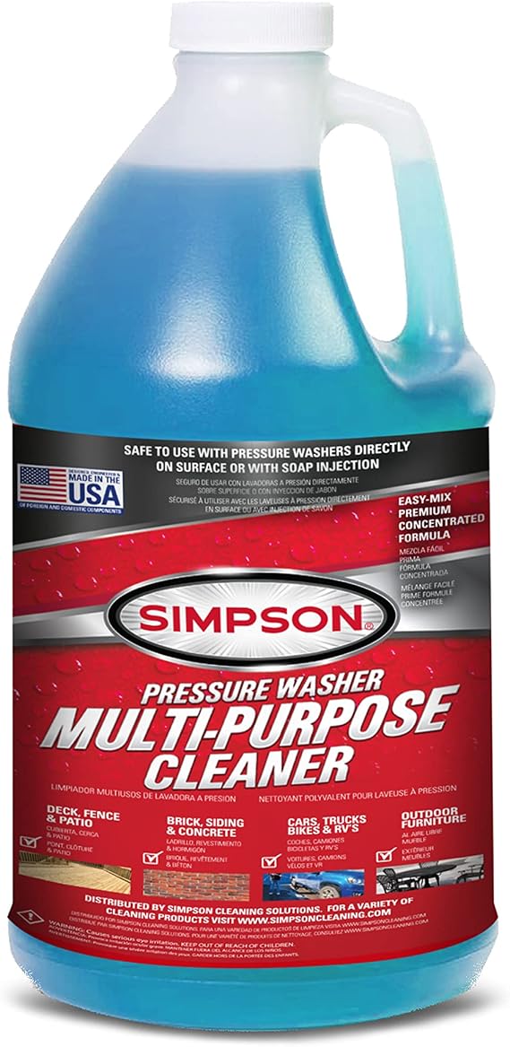 Simpson Multi-Purpose Cleaner, Concentrated Soap Solution, 1 Gallon, 88281 | Clean Cars, Siding, Concrete, Decks, And Grills, Highly Concentrated, Mix 12 Oz Per Gallon, Use Straight In Pressure Washers