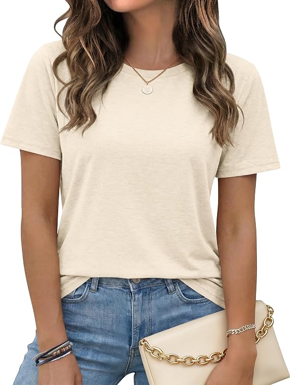 WNEEDU Women Short Sleeve Crewneck Basic Summer T-Shirts
