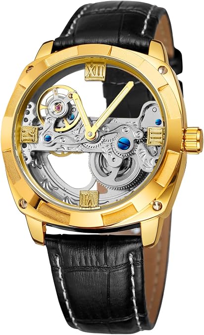 FORSINING Men's Automatic Mechanical Skeleton Analogue Dial Casual Watch with Leather Strap