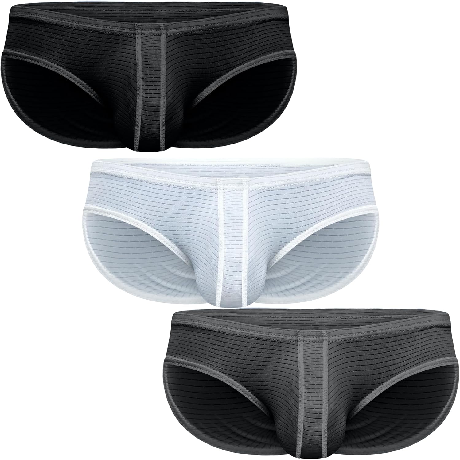 Real Men Ares-Accent Low-Rise Pouch Bikini Brief – 1, 3, 6 Pack with Size ABCD Pouch XS - 5XL, A Pouch 3 Pack- Black White Grey, L
