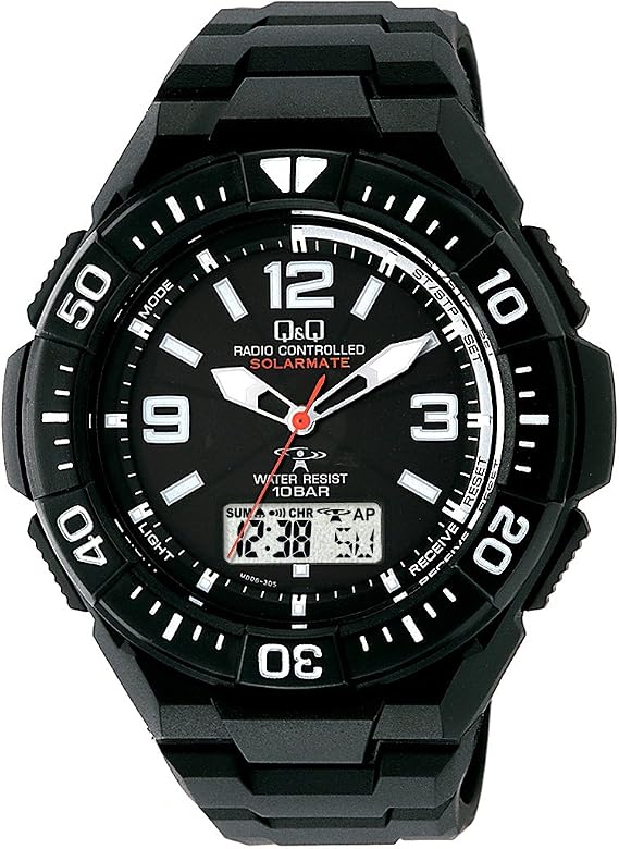 Citizen Q&Q Analog Radio Solar Waterproof Date Watch with Urethane Strap, Black, watch