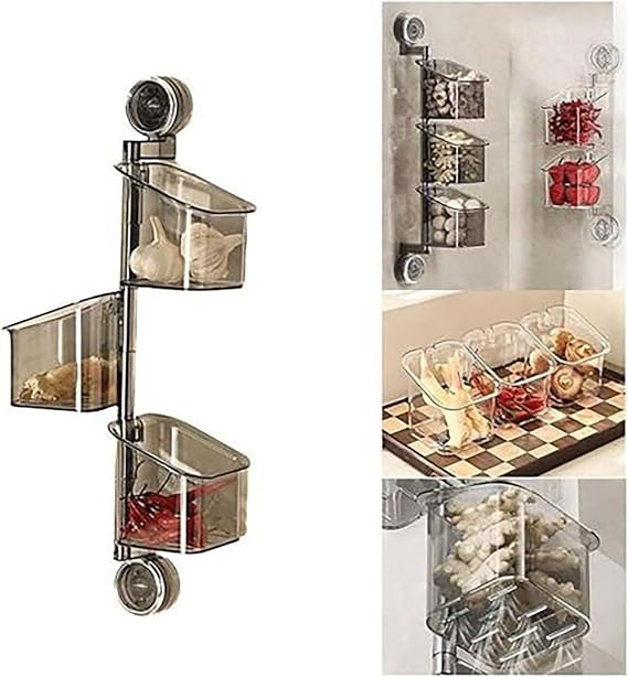 Suction Cup Rotating Organizer,Removable Hanging Drainable Bin Shower Shelf,Wall Mounted Drill-Free Storage Basket Container,Shower Toiletries Caddies for Kitchen Bathroom (Gray, 3 Layers)