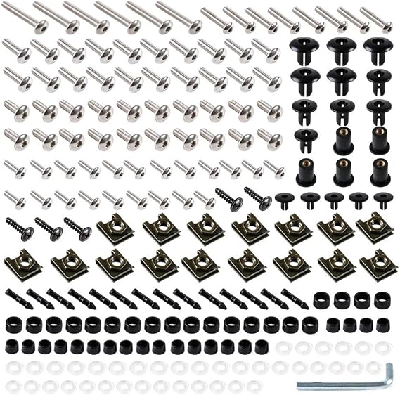 Motorcycle Fairing Complete Bolts Kit Stainless Steel Screws for Kawasaki Ninja 500 EX500 2024 2025 NINJA500 24 25 Metric Bolts Screws Kit Fasteners Hardware Clips (Silver)