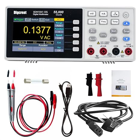 Desktop Digital Multimeter XDM1041-DG Portable Mini Multimeter with 3.5-inch 55000 Counts LCD Display, True RMS Temperature Tester Meter