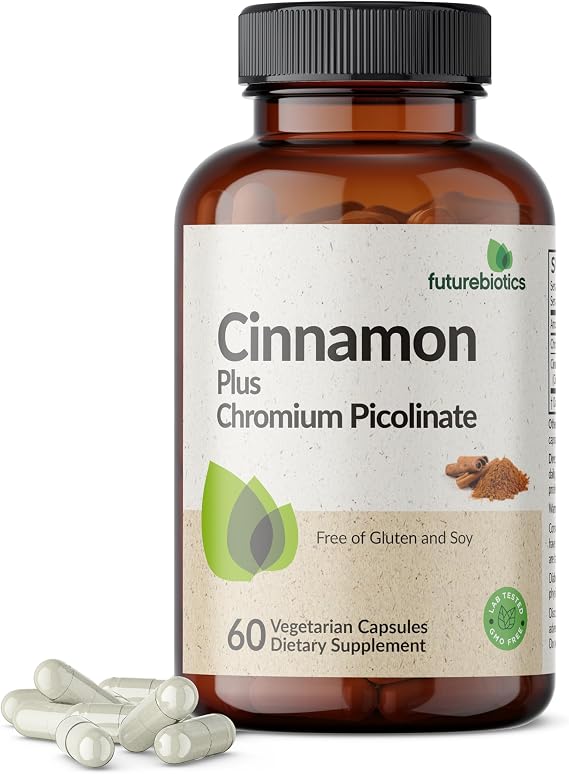 Futurebiotics Cinnamon Plus Chromium Picolinate Supplement, High Potency Chromium, Non-GMO, 60 Vegetarian Capsules
