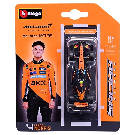 Bburago 1:64 Scale Race Formula McLaren MCL39 (2025) Diecast Vehicle, Norris #4