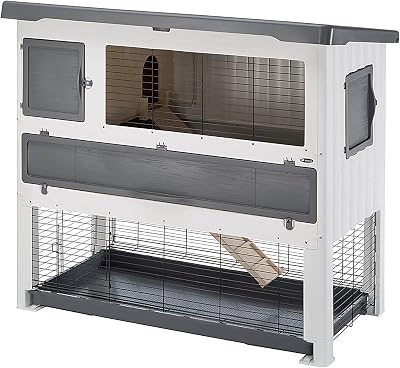 Ferplast Grand Lodge 140 Plus Rabbit Hutch | X-Large Oudoor Plastic Rabbit Hutch | 52.76L x 24.80W x 46.06H Inches, Gray