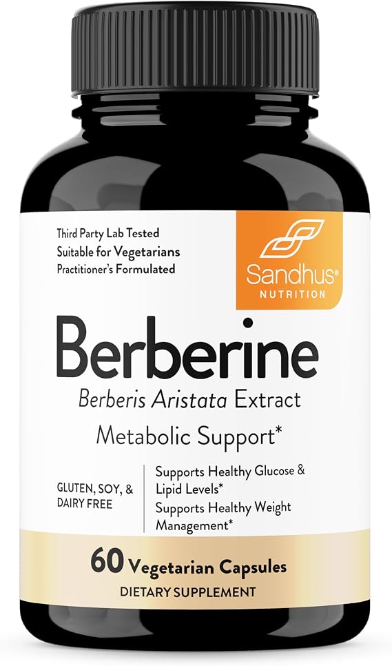 Sandhu's Berberine HCL Supplement 500mg per capsule with 97% Pure Berberis Aristata Extract| 60 count| Supports Weight Management & Healthy Energy levels| Made in USA, Vegetarian, Non-GMO, Gluten Free