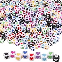1 Box 9 Colours 1800PCS Acrylic Heart Beads with Hole Cube Square Love Resin Colorful Pony Charms Loose Spacer Bead Bulk for Jewellery Making Bracelets Necklace Earrings Diy Crafts Supply