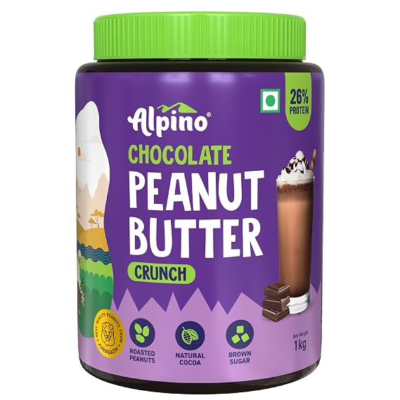 ALPINO Chocolate Peanut Butter Crunch 1kg - Roasted Peanuts, Chocolate Paste, Brown Sugar & Sea Salt - 24g Protein, non-GMO, Gluten Free, Vegan a Plant Based Peanut Butter Crunchy