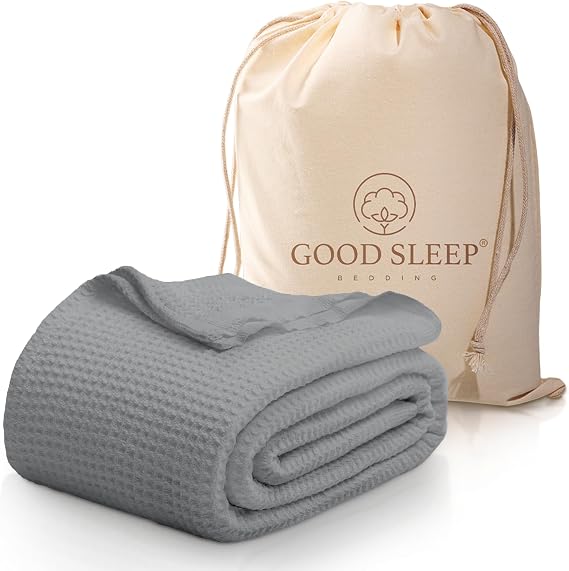 Cotton Blankets Single Size, Luxury Waffle Weave Super Soft Blanket, All Season Blankets & Throws,Breathable Single Size Blanket, 100% Cotton Blanket for Bed,(125 x 150) cm Thermal Blanket, Light Gray