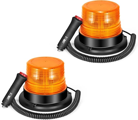 Amber Strobe Lights for Trucks,Emergency Flashing Beacon Lights with Magnetic Rooftop Mount for Snowplow,Lawn Mower,Tow Truck, Mail Car,Ensure Night and Highway Driving Safety,Pack of 2