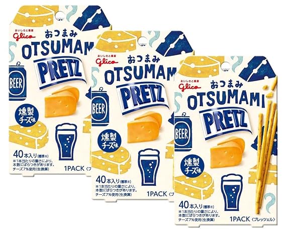 Glico "OTSUMAMI Pretz" Appetizer Pretzel Smoked Cheese Flavor x 3 with MAIKO Sticker Pio big bazar
