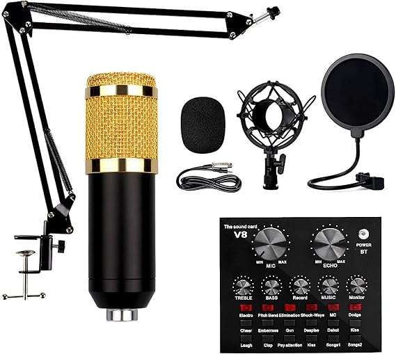 V8 Condenser Microphone Bundle, BM-800 Mic Kit with Live Sound Card,for Recording, Voice Over, Streaming, Home Studio