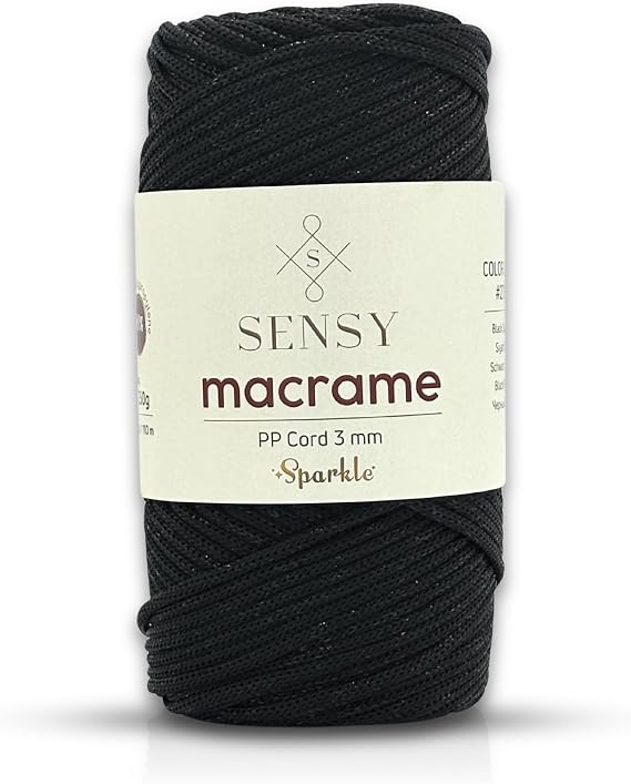 Simli Polyester Makrome İpi 3 mm 250 Gr Supla Ip ve Çanta İpliği (Siyah)