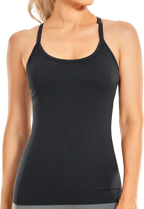 CRZ YOGA Seamless Rib Y Back Tank Tops